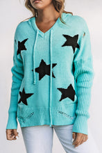 Load image into Gallery viewer, V Neck Star Pattern Hooded Sweater with Slits