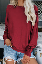 Load image into Gallery viewer, Wine Red Solid Crew Neck Pullover Sweatshirt