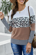 Load image into Gallery viewer, Stripes Leopard Splicing Colorblock Long Sleeve Top