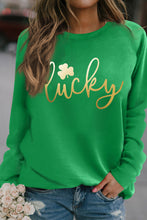 Load image into Gallery viewer, Lucky Glitter Graphic Raglan Sleeve Pullover Sweatshirt