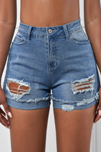 Load image into Gallery viewer, Distressed Ripped Rolled Hem Sky Blue Denim Shorts
