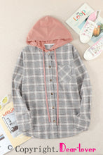Load image into Gallery viewer, Khaki Drawstring Plaid Hooded Shacket