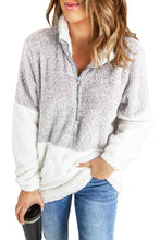 Load image into Gallery viewer, Grey White Zip Neck Oversize Fluffy Fleece Pullover