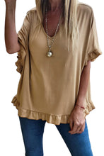 Load image into Gallery viewer, Khaki Ruffle Trim Short Sleeve Oversize Blouse