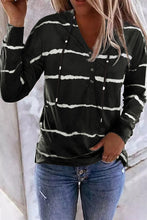 Load image into Gallery viewer, Striped Drawstring Button Long Sleeve Hoodie