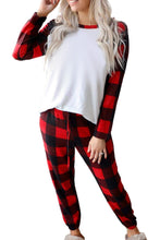 Load image into Gallery viewer, Plaid Raglan Sleeves Top and Drawstring Pants Lounge Set