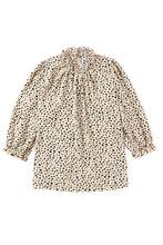 Load image into Gallery viewer, Khaki Frilled Neck 3/4 Sleeves Cheetah Blouse