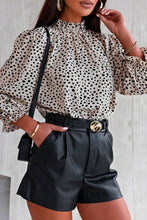 Load image into Gallery viewer, Khaki Frilled Neck 3/4 Sleeves Cheetah Blouse