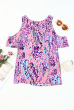 Load image into Gallery viewer, Multicolor Lavender Floral Print Cold Shoulder Blouse