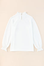 Load image into Gallery viewer, Frilled Smocked Neck Textured Bishop Sleeve Blouse