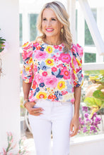 Load image into Gallery viewer, Ruched Puff Sleeve Floral Blouse