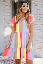 Load image into Gallery viewer, Multicolor Striped Color Block Tiered Mini Dress