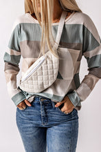 Load image into Gallery viewer, Color Block Ribbed Long Sleeve Top with Pocket