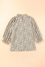 Load image into Gallery viewer, Khaki Frilled Neck 3/4 Sleeves Cheetah Blouse