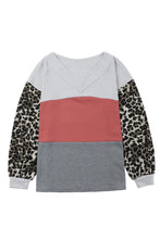 Load image into Gallery viewer, Wild Leopard Contrast Sleeve Colorblock Waffle Knit Top