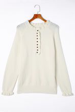 Load image into Gallery viewer, Beige Frill Trim Buttoned Knit Pullover Sweater