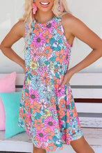Load image into Gallery viewer, Multicolor Round Neck Sleeveless Floral Mini Dress