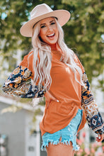 Load image into Gallery viewer, Boho Floral Print Balloon Sleeve Top with Lace Details