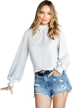 Load image into Gallery viewer, Frilled Smocked Neck Textured Bishop Sleeve Blouse