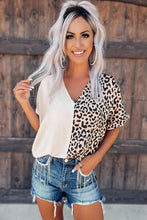 Load image into Gallery viewer, Khaki Contrast Leopard Color Block Blouse