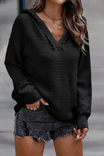Load image into Gallery viewer, V Neck Ribbed Drop Shoulder Hooded Sweater