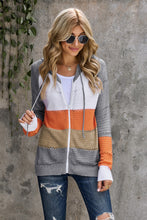 Load image into Gallery viewer, Zipped Front Colorblock Hollow-out Knit Hoodie