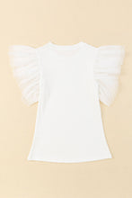 Load image into Gallery viewer, Beige Dotty Mesh Ruffle Sleeve Ribbed Knit Top