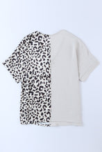 Load image into Gallery viewer, Khaki Contrast Leopard Color Block Blouse