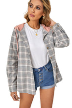 Load image into Gallery viewer, Khaki Drawstring Plaid Hooded Shacket