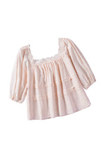 Load image into Gallery viewer, Beige Puff Sleeve Eyelet Babydoll Blouse