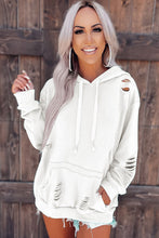 Load image into Gallery viewer, Solid Ripped Hooded Sweatshirt with Kangaroo Pocket
