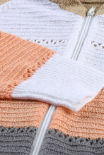 Load image into Gallery viewer, Multicolor Zipped Front Colorblock Hollow-out Knit Hoodie