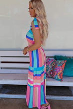 Load image into Gallery viewer, Multicolor Color Block Striped Bow Knot Straps Maxi Dress