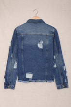 Load image into Gallery viewer, Lapel Distressed Raw Hem Buttons Denim Jacket