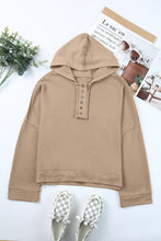 Load image into Gallery viewer, Khaki Casual Button Solid Patchwork Trim Hoodie