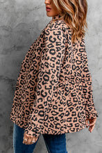 Load image into Gallery viewer, Lapel Collar Zipper Drawstring Leopard Coat