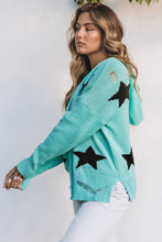 Load image into Gallery viewer, V Neck Star Pattern Hooded Sweater with Slits