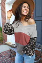 Load image into Gallery viewer, Wild Leopard Contrast Sleeve Colorblock Waffle Knit Top