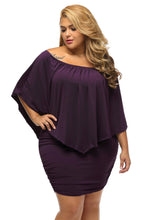 Load image into Gallery viewer, Plus Size Multiple Dressing Layered Purple Mini Poncho Dress