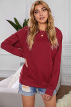 Load image into Gallery viewer, Wine Red Solid Crew Neck Pullover Sweatshirt
