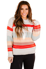 Load image into Gallery viewer, Crew Neck Drop-shoulder Striped Color Block Sweater