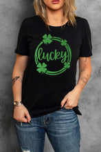 Load image into Gallery viewer, St Patrick Sequin Lucky Clover Print Short Sleeve T-shirt