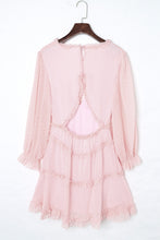Load image into Gallery viewer, Layered Ruffled Open Back Puff Sleeve Swiss Dot Mini Dress