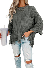 Load image into Gallery viewer, Ripped Raw Hem Chunky Pullover Sweater
