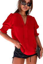 Load image into Gallery viewer, Solid Color Half Sleeve V Neck Blouse