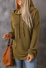 Load image into Gallery viewer, Ribbed Drawstring Pullover Hoodie with Kangaroo Pocket