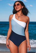 Load image into Gallery viewer, Color Block One Shoulder Backless One-piece Swimwear