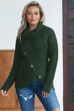 Load image into Gallery viewer, Olive Green Buttoned Wrap Turtleneck Sweater