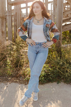 Load image into Gallery viewer, Multicolor Aztec Print Frayed Hem Denim Jacket