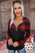 Load image into Gallery viewer, Contrast Buffalo Plaid Zip Pullover Hooded Top